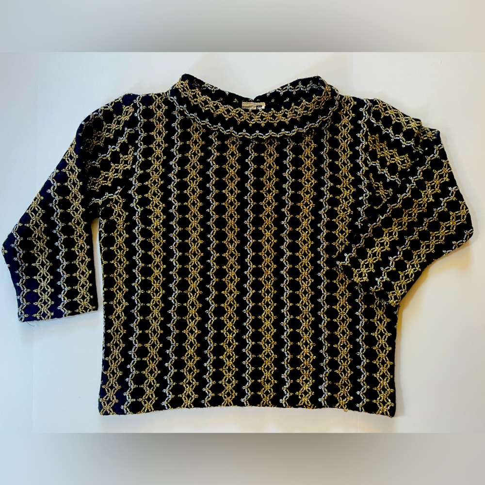 Cropped Metallic Patterned Knit Sweater